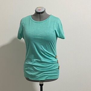 Blouse Top Button Detail Small Aqua Mint